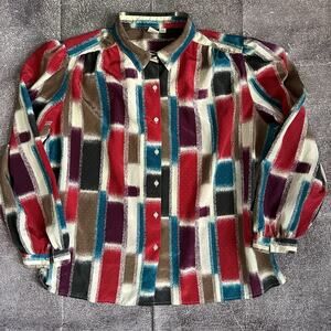 Men's Vintage 70's Pykettes Abstract Red Blue Striped Long Sleeve Shirt Sz L